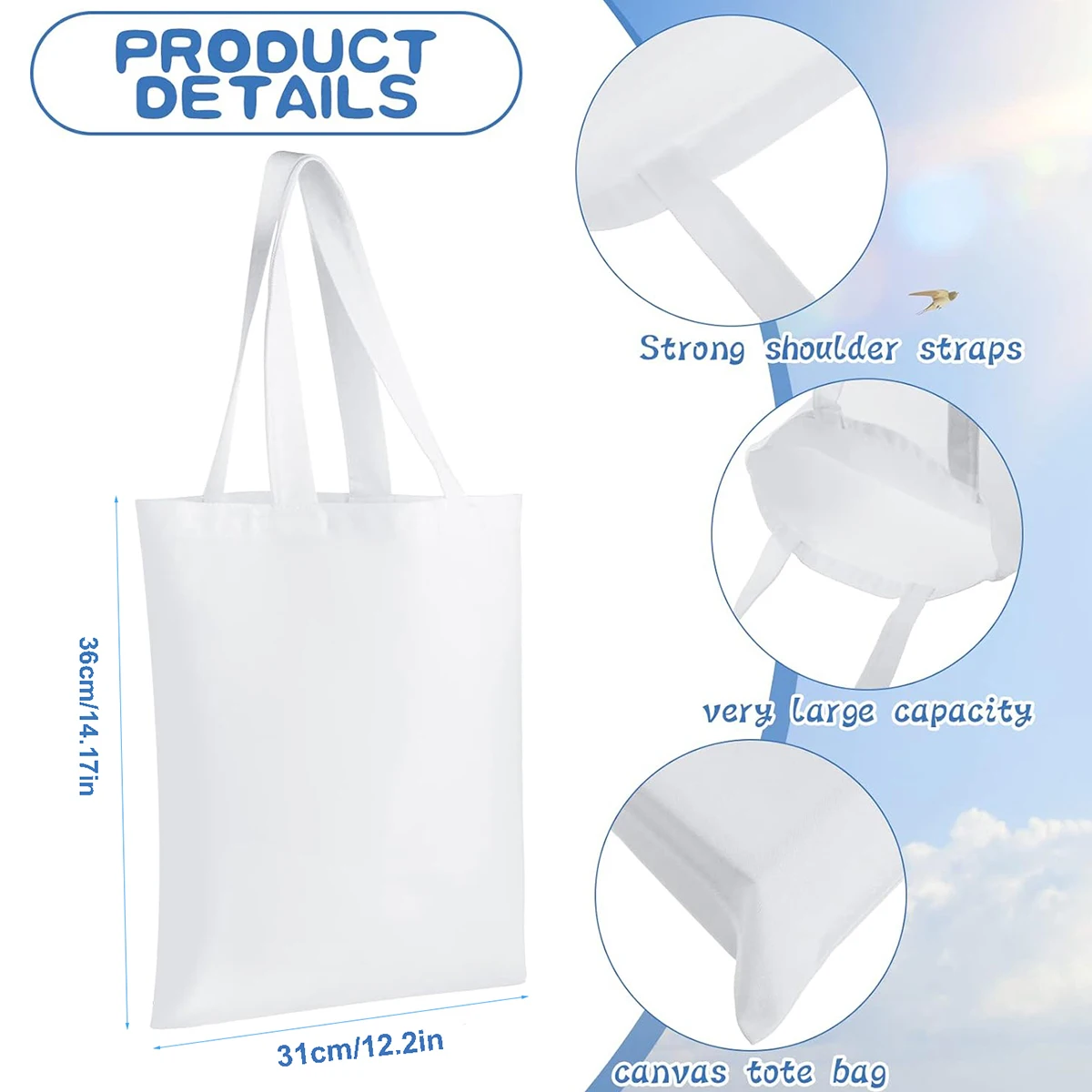 6pcs White Canvas Tote Bags, S - Tote Bag Sublimation recensie en prijs